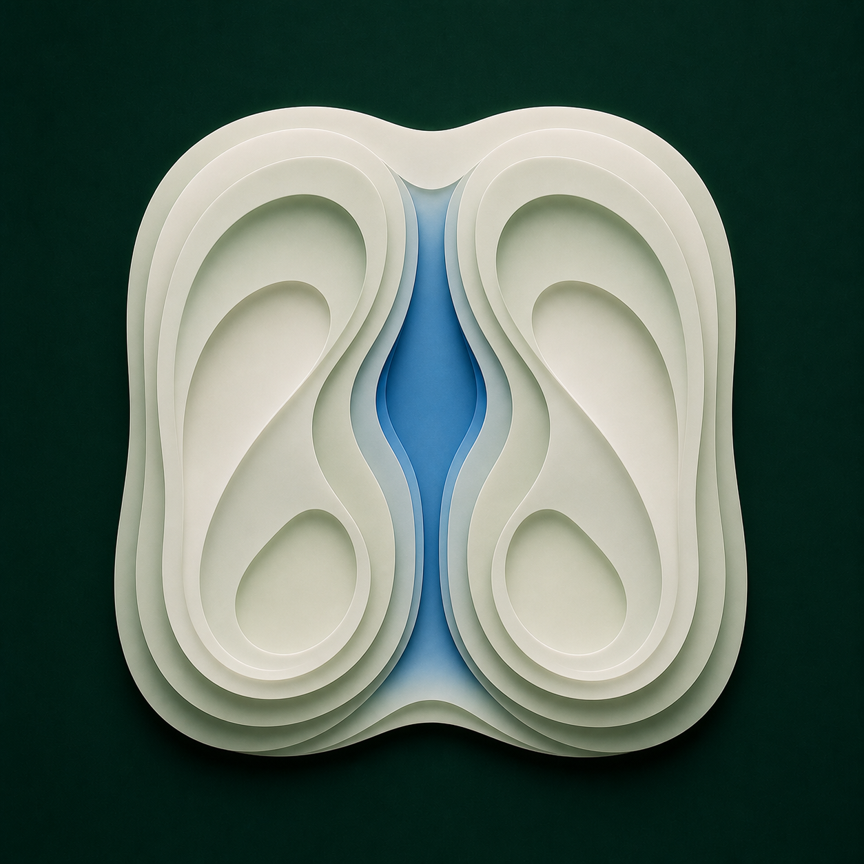 Relevo abstrato com um canal central azul entre duas formas laterais
